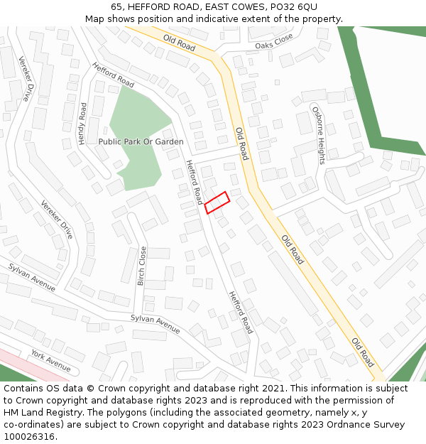 65, HEFFORD ROAD, EAST COWES, PO32 6QU: Location map and indicative extent of plot