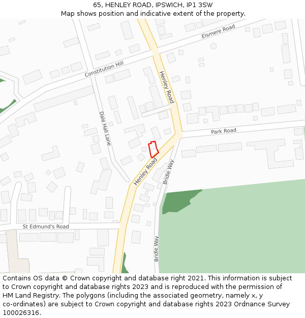 65, HENLEY ROAD, IPSWICH, IP1 3SW: Location map and indicative extent of plot