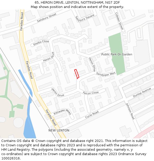 65, HERON DRIVE, LENTON, NOTTINGHAM, NG7 2DF: Location map and indicative extent of plot