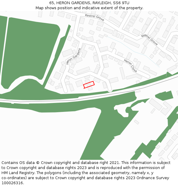 65, HERON GARDENS, RAYLEIGH, SS6 9TU: Location map and indicative extent of plot