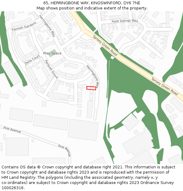 65, HERRINGBONE WAY, KINGSWINFORD, DY6 7NE: Location map and indicative extent of plot