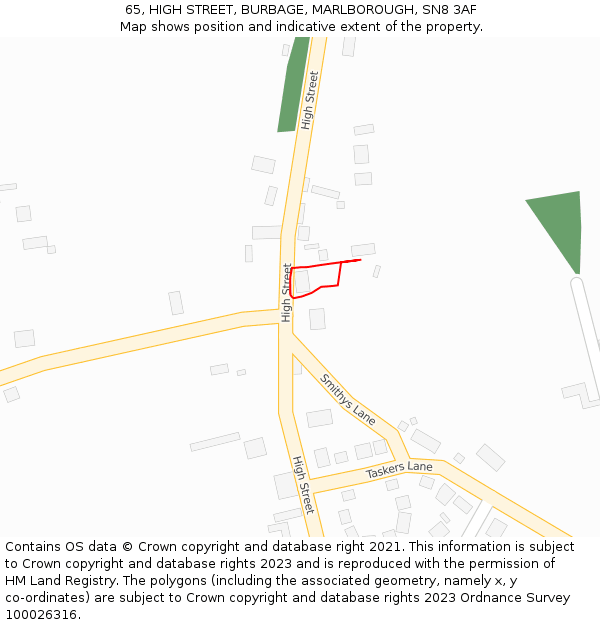 65, HIGH STREET, BURBAGE, MARLBOROUGH, SN8 3AF: Location map and indicative extent of plot