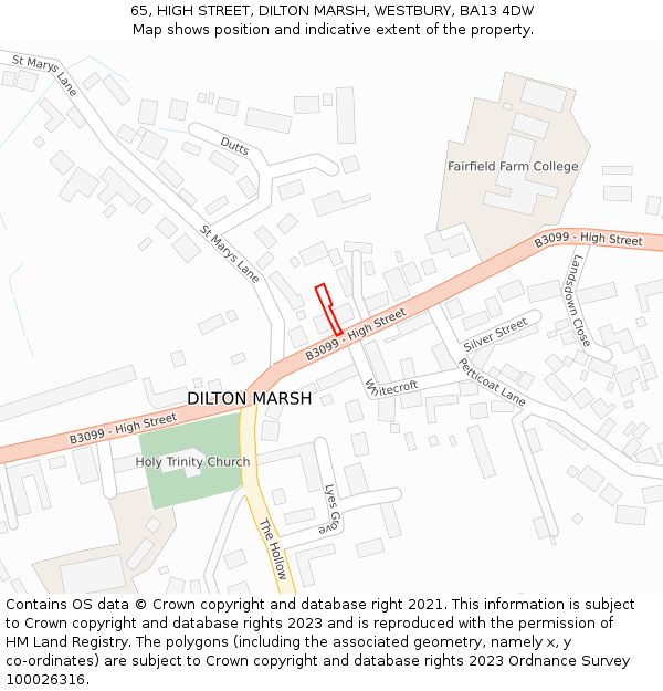 65, HIGH STREET, DILTON MARSH, WESTBURY, BA13 4DW: Location map and indicative extent of plot