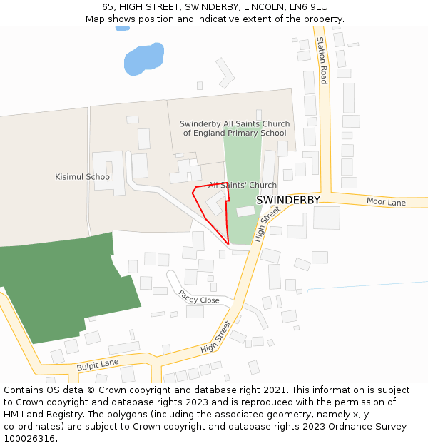 65, HIGH STREET, SWINDERBY, LINCOLN, LN6 9LU: Location map and indicative extent of plot