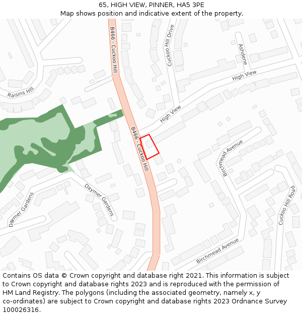 65, HIGH VIEW, PINNER, HA5 3PE: Location map and indicative extent of plot