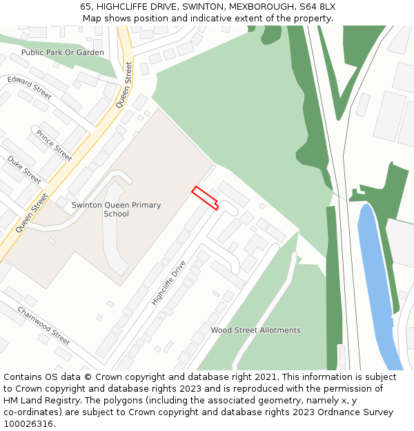 65, HIGHCLIFFE DRIVE, SWINTON, MEXBOROUGH, S64 8LX: Location map and indicative extent of plot