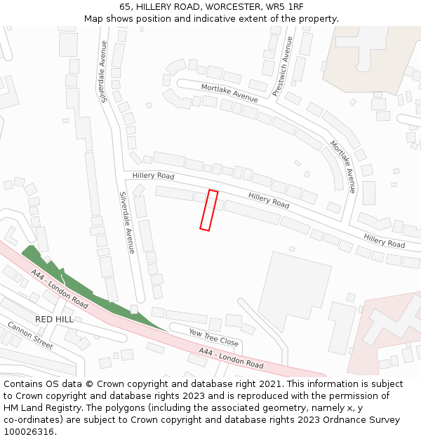 65, HILLERY ROAD, WORCESTER, WR5 1RF: Location map and indicative extent of plot