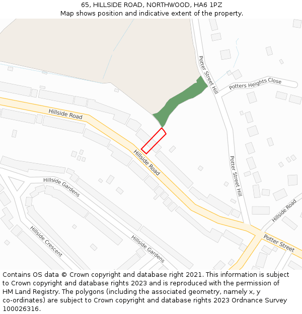 65, HILLSIDE ROAD, NORTHWOOD, HA6 1PZ: Location map and indicative extent of plot