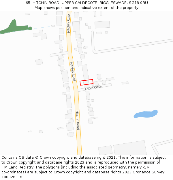65, HITCHIN ROAD, UPPER CALDECOTE, BIGGLESWADE, SG18 9BU: Location map and indicative extent of plot