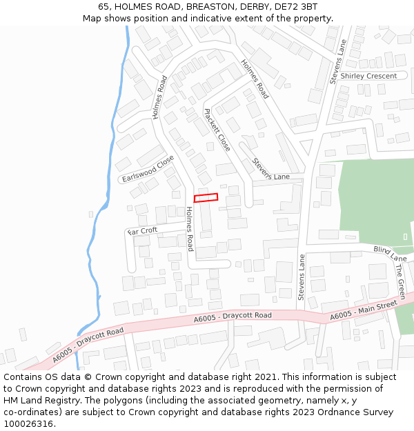 65, HOLMES ROAD, BREASTON, DERBY, DE72 3BT: Location map and indicative extent of plot