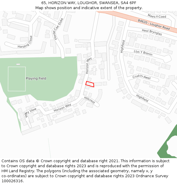 65, HORIZON WAY, LOUGHOR, SWANSEA, SA4 6PF: Location map and indicative extent of plot