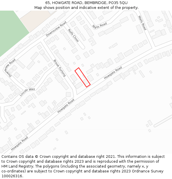 65, HOWGATE ROAD, BEMBRIDGE, PO35 5QU: Location map and indicative extent of plot