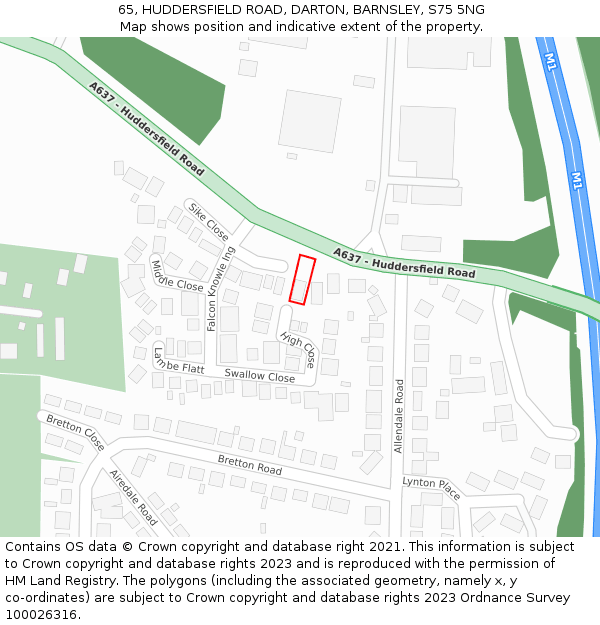 65, HUDDERSFIELD ROAD, DARTON, BARNSLEY, S75 5NG: Location map and indicative extent of plot
