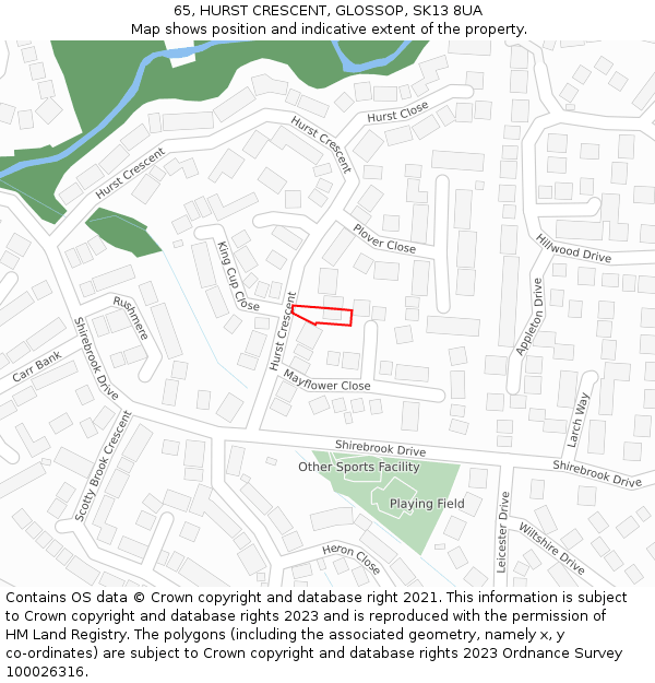 65, HURST CRESCENT, GLOSSOP, SK13 8UA: Location map and indicative extent of plot