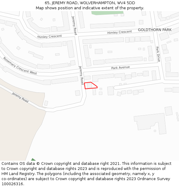 65, JEREMY ROAD, WOLVERHAMPTON, WV4 5DD: Location map and indicative extent of plot