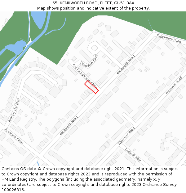 65, KENILWORTH ROAD, FLEET, GU51 3AX: Location map and indicative extent of plot