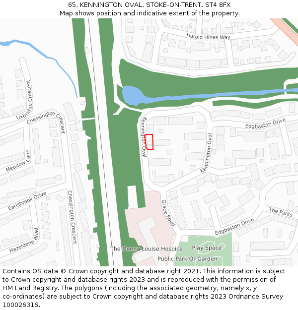 65, KENNINGTON OVAL, STOKE-ON-TRENT, ST4 8FX: Location map and indicative extent of plot