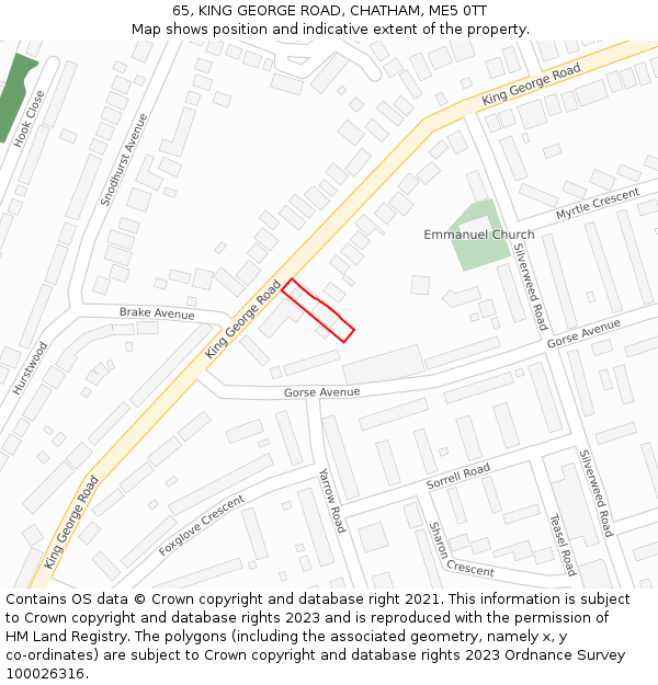 65, KING GEORGE ROAD, CHATHAM, ME5 0TT: Location map and indicative extent of plot