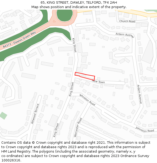 65, KING STREET, DAWLEY, TELFORD, TF4 2AH: Location map and indicative extent of plot