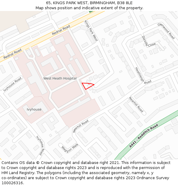 65, KINGS PARK WEST, BIRMINGHAM, B38 8LE: Location map and indicative extent of plot