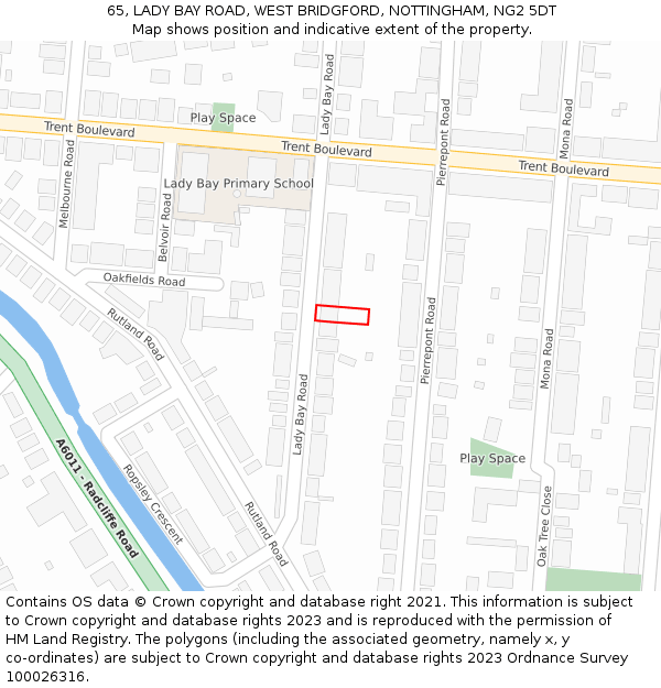 65, LADY BAY ROAD, WEST BRIDGFORD, NOTTINGHAM, NG2 5DT: Location map and indicative extent of plot