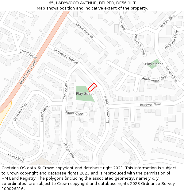 65, LADYWOOD AVENUE, BELPER, DE56 1HT: Location map and indicative extent of plot