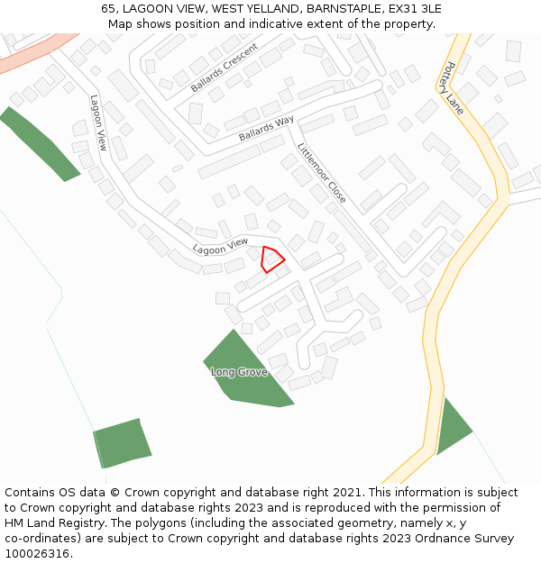 65, LAGOON VIEW, WEST YELLAND, BARNSTAPLE, EX31 3LE: Location map and indicative extent of plot