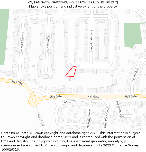 65, LANGWITH GARDENS, HOLBEACH, SPALDING, PE12 7JJ: Location map and indicative extent of plot