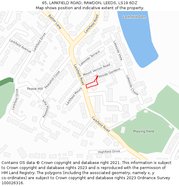 65, LARKFIELD ROAD, RAWDON, LEEDS, LS19 6DZ: Location map and indicative extent of plot