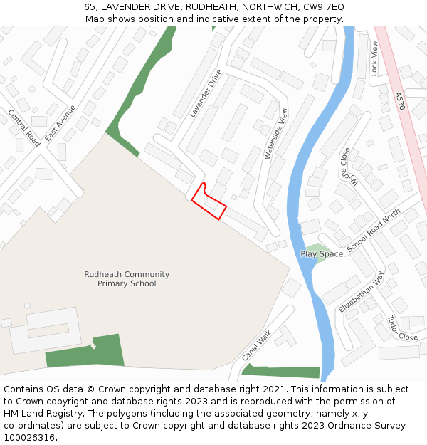 65, LAVENDER DRIVE, RUDHEATH, NORTHWICH, CW9 7EQ: Location map and indicative extent of plot