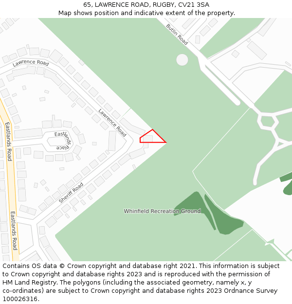 65, LAWRENCE ROAD, RUGBY, CV21 3SA: Location map and indicative extent of plot