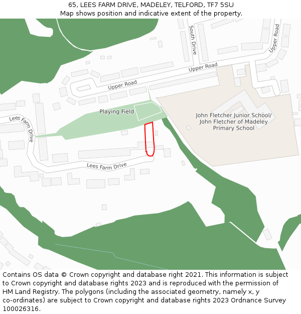 65, LEES FARM DRIVE, MADELEY, TELFORD, TF7 5SU: Location map and indicative extent of plot