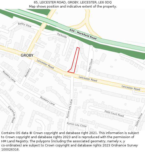 65, LEICESTER ROAD, GROBY, LEICESTER, LE6 0DQ: Location map and indicative extent of plot