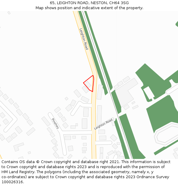 65, LEIGHTON ROAD, NESTON, CH64 3SG: Location map and indicative extent of plot