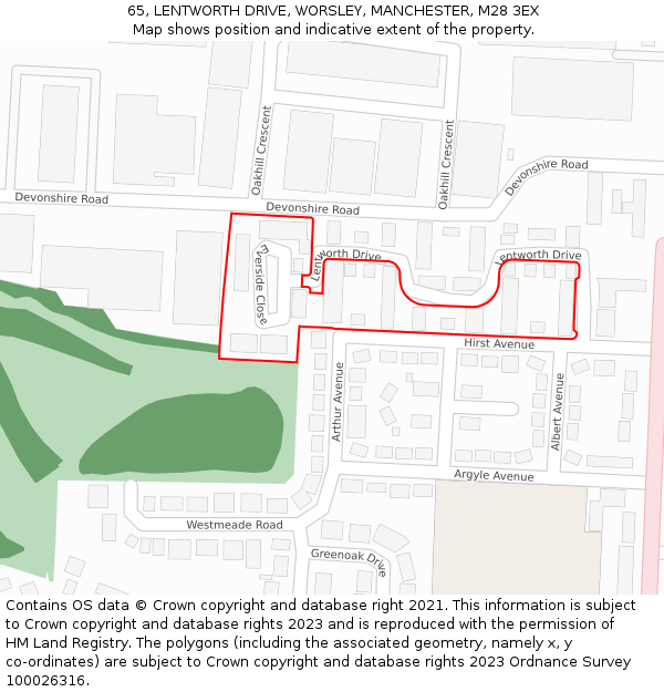 65, LENTWORTH DRIVE, WORSLEY, MANCHESTER, M28 3EX: Location map and indicative extent of plot