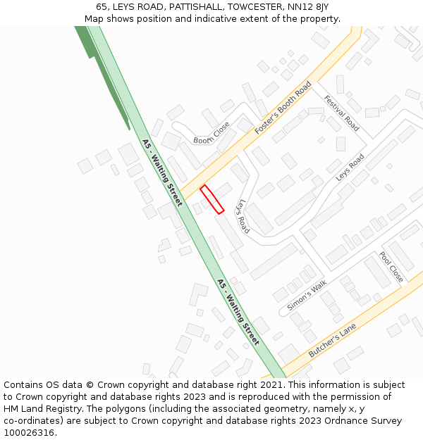 65, LEYS ROAD, PATTISHALL, TOWCESTER, NN12 8JY: Location map and indicative extent of plot