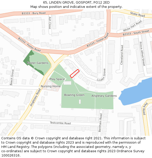 65, LINDEN GROVE, GOSPORT, PO12 2ED: Location map and indicative extent of plot