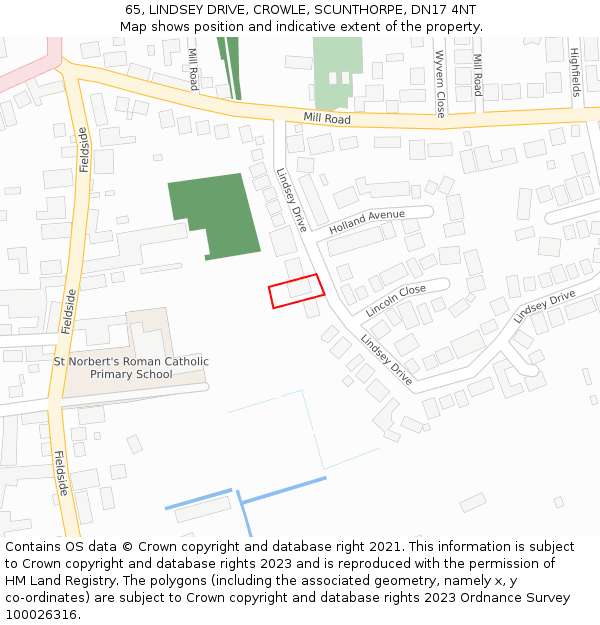 65, LINDSEY DRIVE, CROWLE, SCUNTHORPE, DN17 4NT: Location map and indicative extent of plot