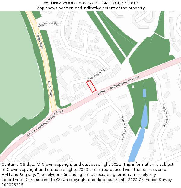 65, LINGSWOOD PARK, NORTHAMPTON, NN3 8TB: Location map and indicative extent of plot