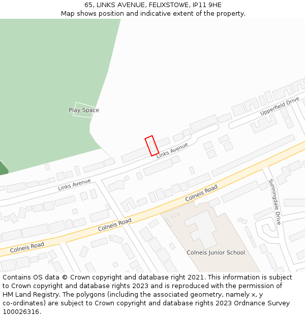 65, LINKS AVENUE, FELIXSTOWE, IP11 9HE: Location map and indicative extent of plot