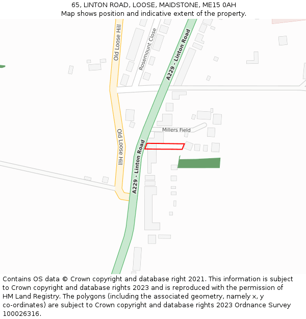 65, LINTON ROAD, LOOSE, MAIDSTONE, ME15 0AH: Location map and indicative extent of plot