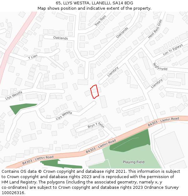 65, LLYS WESTFA, LLANELLI, SA14 8DG: Location map and indicative extent of plot