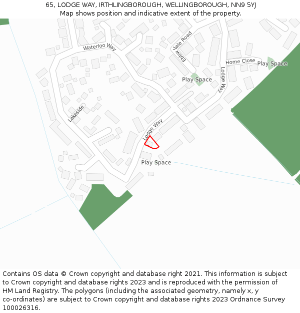 65, LODGE WAY, IRTHLINGBOROUGH, WELLINGBOROUGH, NN9 5YJ: Location map and indicative extent of plot