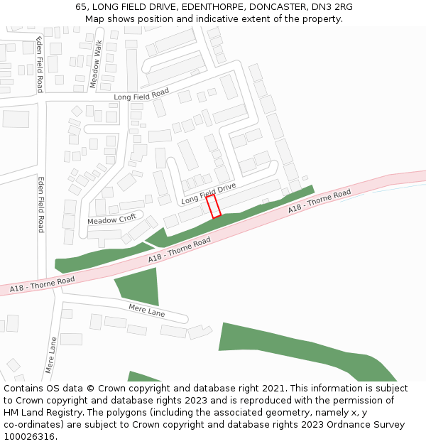 65, LONG FIELD DRIVE, EDENTHORPE, DONCASTER, DN3 2RG: Location map and indicative extent of plot