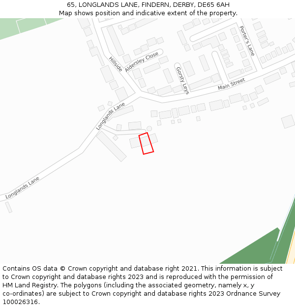 65, LONGLANDS LANE, FINDERN, DERBY, DE65 6AH: Location map and indicative extent of plot