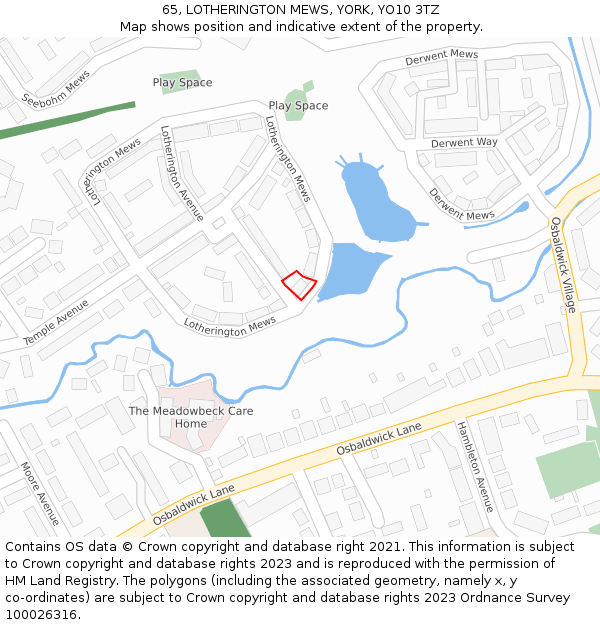 65, LOTHERINGTON MEWS, YORK, YO10 3TZ: Location map and indicative extent of plot