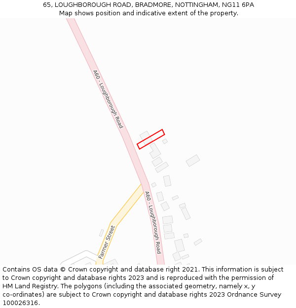 65, LOUGHBOROUGH ROAD, BRADMORE, NOTTINGHAM, NG11 6PA: Location map and indicative extent of plot