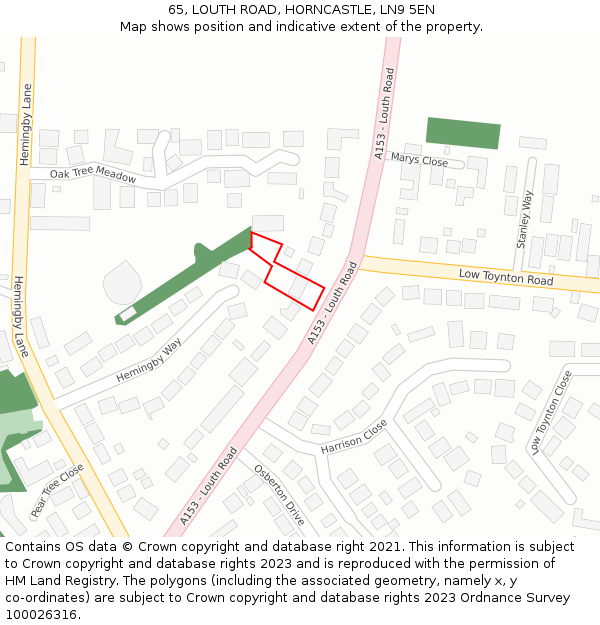 65, LOUTH ROAD, HORNCASTLE, LN9 5EN: Location map and indicative extent of plot