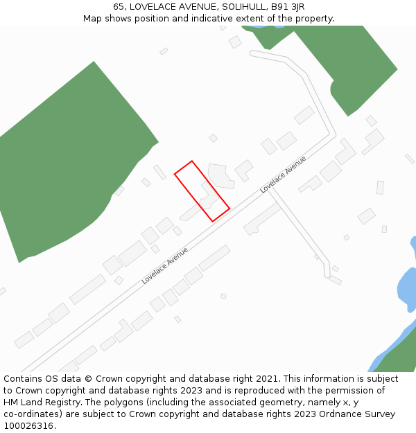 65, LOVELACE AVENUE, SOLIHULL, B91 3JR: Location map and indicative extent of plot