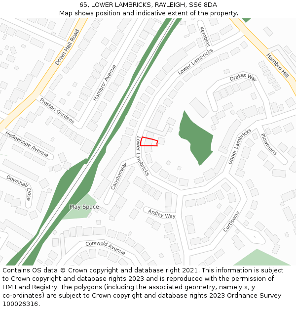 65, LOWER LAMBRICKS, RAYLEIGH, SS6 8DA: Location map and indicative extent of plot